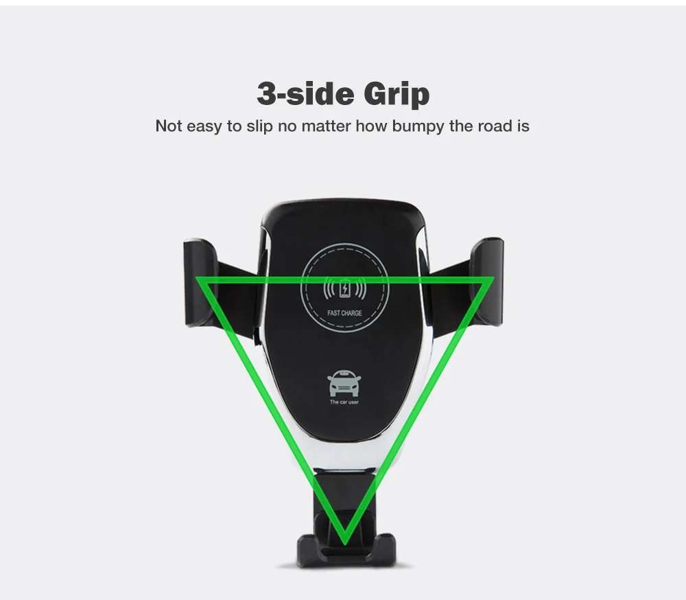 Gravity Sensor Car Phone Holder Wireless Charger 75% Charging Efficiency 3-side Strong Grip