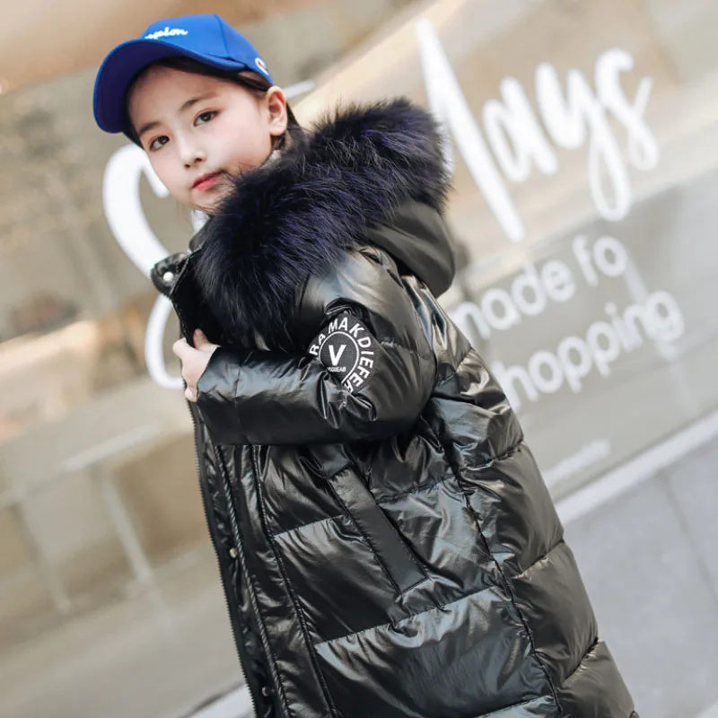 IYEAL/Детское пальто, зимняя куртка для девочек, теплые парки с капюшоном, парка, пальто, детская верхняя одежда высокого качества, новая зимняя коллекция - Цвет: Черный