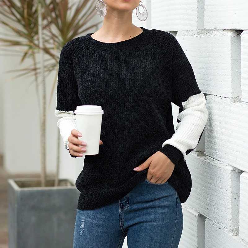 Autumn Winter Sweaters For Women Black White Patchwork Knit Pullover Sweater Vest Elegant Street Ladies Korean Clothes Formales