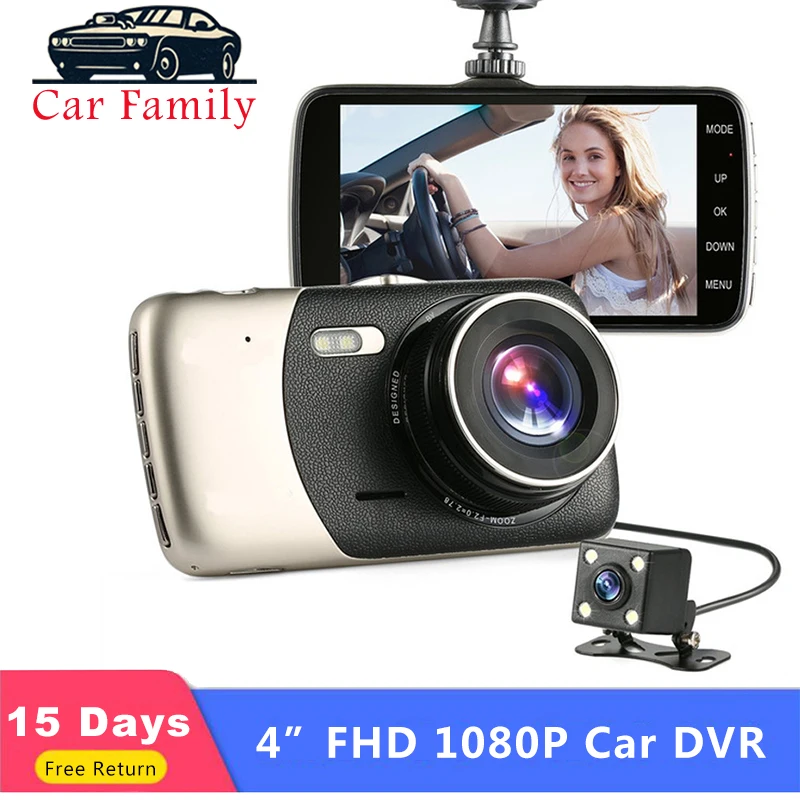 4 дюйма FHD 1080P Видеорегистраторы для автомобилей Двойной объектив Dash Cam ips Экран видео Регистраторы Ночное видение Авто Камера с заднего вида Камера Регистратор