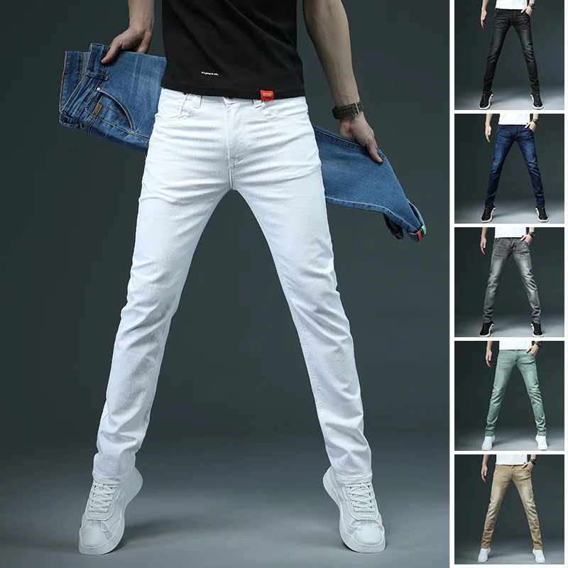 

Brand Mens New jeans Fashion Men Casual Slim fit Straight High Stretch Feet skinny jeans men Multicolor hot sell male trousers