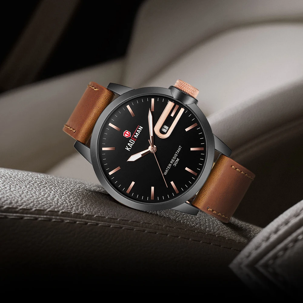 KADEMAN Classic Mens Watches New Fashion Business Male Quartz Wrist Watch Waterproof Sport Leather Casual Relogio Masculino