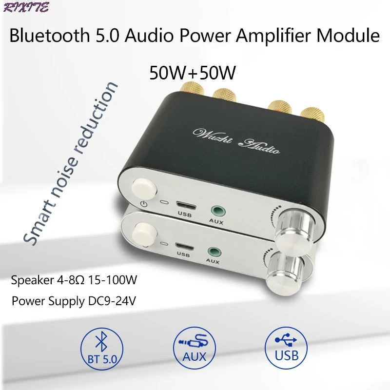 Bluetooth 5.0 Wireless Stereo Audio Power Amplifier Board TPA3116 50WX2 Car AMP Amplificador Home Theater 502D