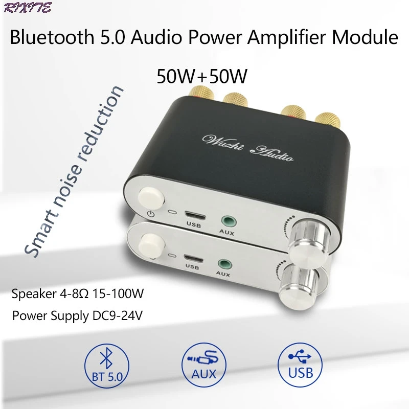 

Bluetooth 5.0 Wireless Stereo Audio Power Amplifier Board TPA3116 50WX2 Car AMP Amplificador Home Theater 502D