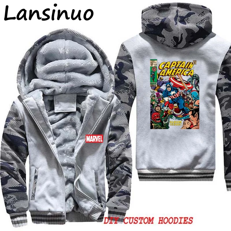 Капитан Америка комикс Marvel супергерой Толстовка толстовки мужские новые теплые флисовые толстые пальто спортивная толстовка больших размеров 5XL куртка - Цвет: Тёмно-синий