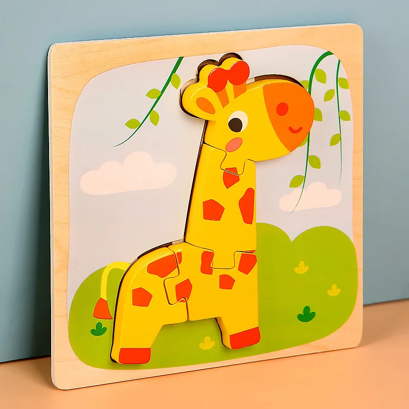 15*15cm Kids Montessori Toys 3D Wooden Puzzle Baby Cartoon Animal/Traffic Jigsaw Puzzle Toys for Children Early Learning 16