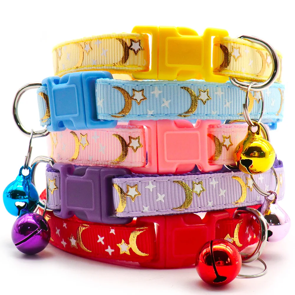 100Pcs Cute Cat Collars with Moon Star Adjustable Puppy Kitten Necklace Pattern Rabbit with