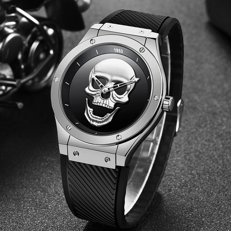 LIGE Mens Watches New Skull Watch Men's Military Sports Watch Men Waterproof Stainless Steel Gold Q