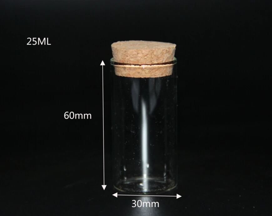 1 шт 15/20/25/30/35/40/50/60/80/110 мл Стекло производства простых флаконов с корковой пробкой, Стекло флаконы баночки для хранения бутылки Тесты трубка банки - Цвет: 30x60mm 25ml