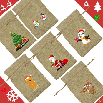 

24pcs Candy Linen Drawstring Bag Christmas Gift Party Candy Bags For Cookie Wrapping Pouch Sweeties Chocolates Wedding Gifts