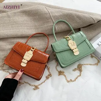 

Fashion Alligator Pattern PU Leather Clasp Crossbody Handbags Women Solid Color Hasp Chain Shoulder Messenger Bag