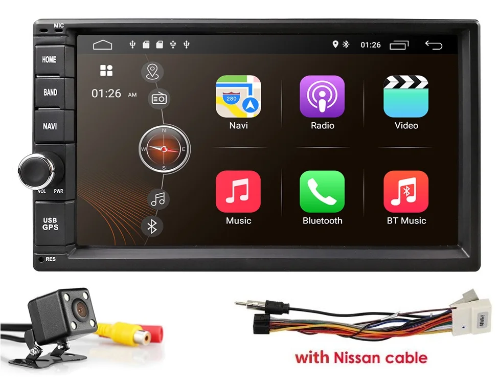 NissanCable Camera Универсальный 2 din Android 9,0 четырехъядерный автомобильный NODVD плеер gps Wifi BT Радио BT 2 Гб ram 32 Гб SD 16 Гб rom 4G SIM LTE сеть SWC RDS - Цвет: NissanCable Camera
