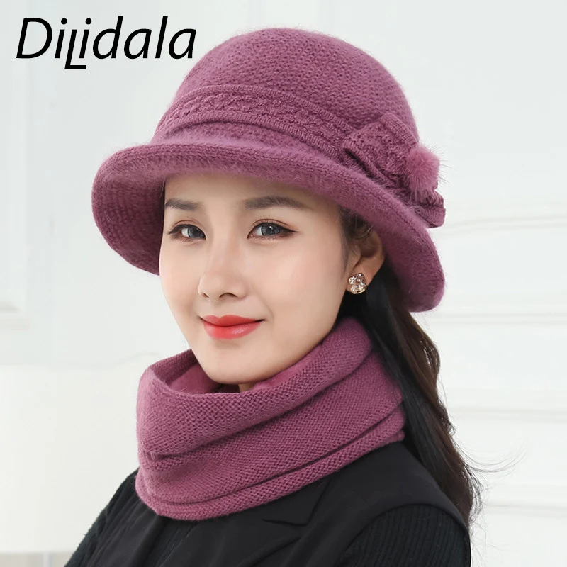 Dilidala, вязаная меховая шапка, женская шапка, дикая, осень, зима, мех кролика, шерсть, теплая шапка, толстая, плюс бархат, для молодых мам, шапка для бассейна