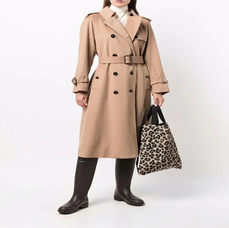 

Fashion Turn-Down Collar Woolen Coat Women New Autumn Winter Epaulet Back Split Camel Overcoat Trench Coat With Sashes s1643