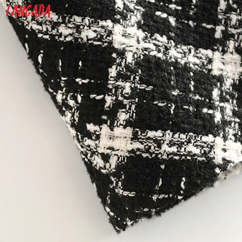Tangada women tweed plaid mini skirt zipper female office lady stylish chic A line skirts 3H419