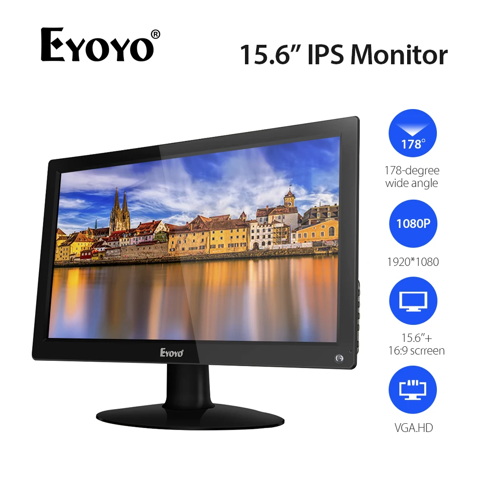 

Eyoyo 15.6 Inch Monitor Big Hdmi Monitor Portable vga Monitor CCTV with Screen LCD 1920x1080 IPS Monitor BNC Security display