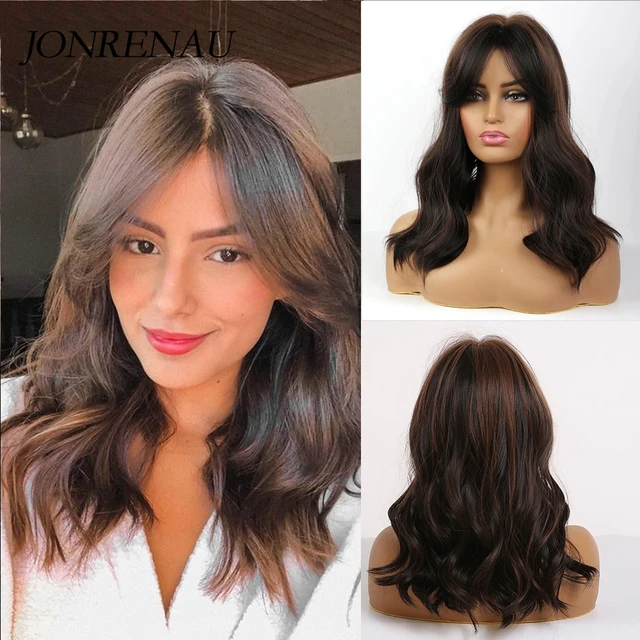 JONRENAU Long Natural Synthetic Straight Layered Hairstyle Wig Black Ombre Brown To Blonde Wigs for Black Women with Bangs Hair lc250-2
