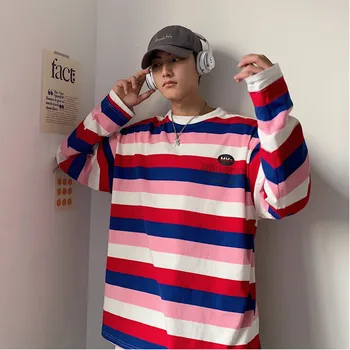 

2019 Autumn And Winter New Korean Version Of The Couple Europe And The United States Loose Tie Dyed Striped Pullover