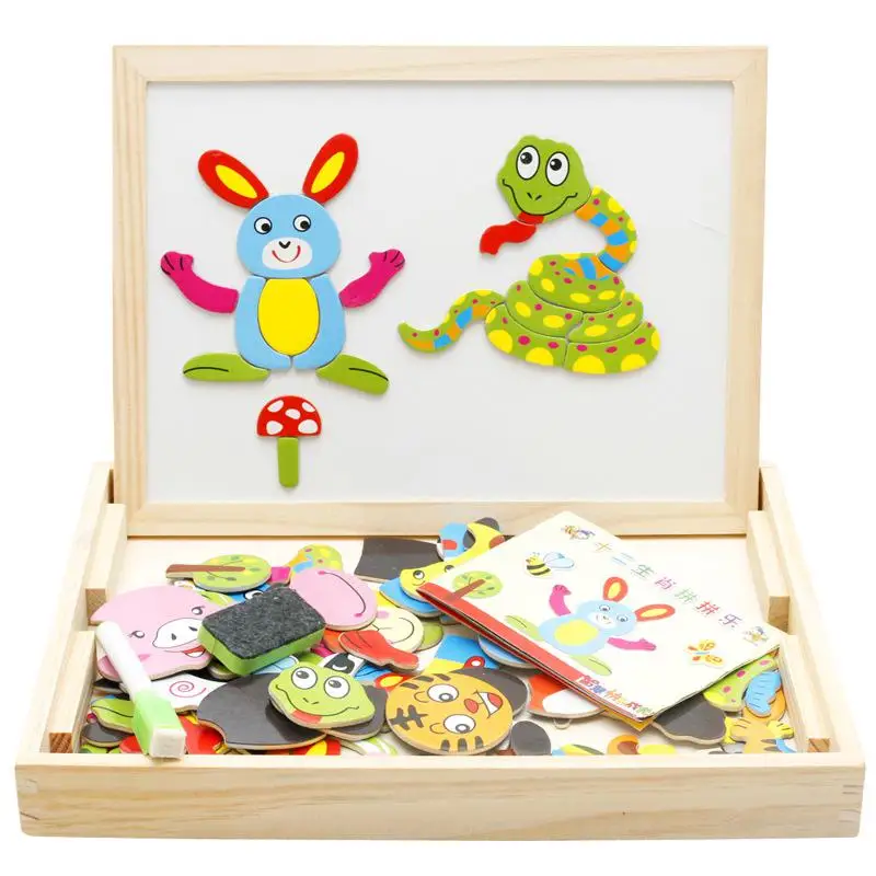 Доска для рисования, магнитная головоломка, двойной мольберт, детская деревянная игрушка, блокнот для рисования, подарок для детей, интеллектуальное развитие образования - Цвет: Type 1