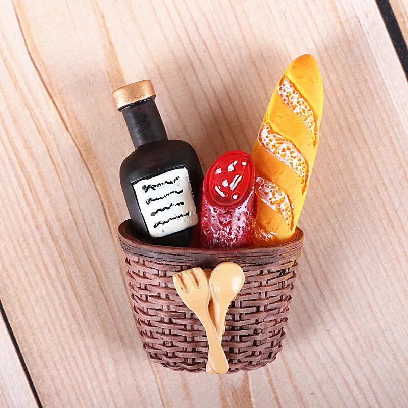 basket of bread2 Bionic food refrigerator magnetic paste milk pan egg bread tomato refrigerator paste message stick magnet button home decoration - Color: basket of bread2