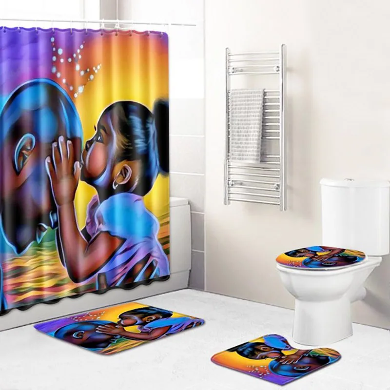 Personalized African American Man Baby Beauty Sexy Black Girl Afrocentric Waterproof Bath Shower Curtain Set Non Slip Rugs | Дом и сад