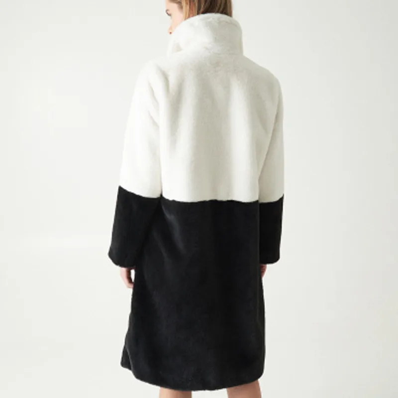 Зимнее женское пальто из искусственного меха повседневное элегантное лоскутное пальто средней длины женское винтажное теплое плотное пальто из искусственного меха ягненка плюшевая одежда