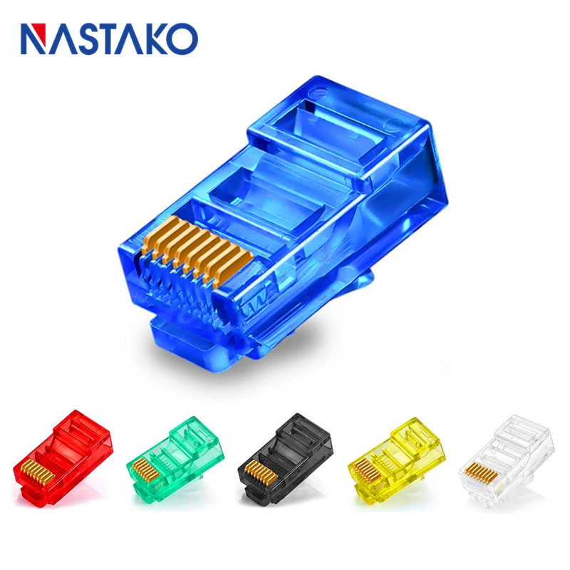 

NASTAKO 70/140pcs Colorful RJ45 Connector CAT5 CAT5e Cat5a Modular Cable Plug Network Ethernet Crystal Plugs RJ45 Connector