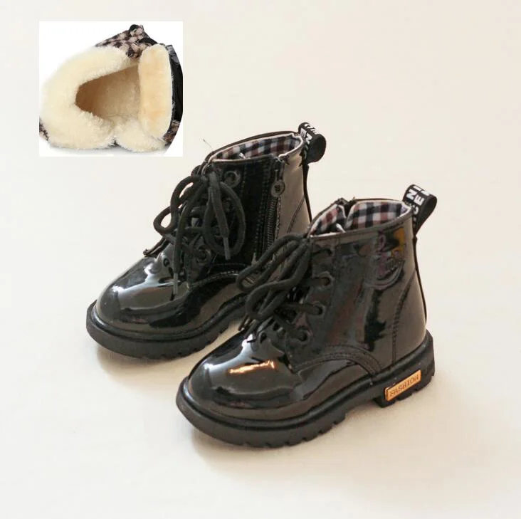 Winter Black YWPENGCAI/осенне-зимние детские ботинки; водонепроницаемые Нескользящие Детские ботинки; теплые толстые плюшевые ботинки для девочек; размеры 21-36; ботинки для малышей - Цвет: Winter Black