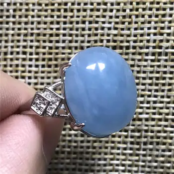 

Top Natural Blue Aquamarine Ring For Woman Lady Man Crystal 15x12mm Beads Stone Silver Fashion Adjustable Ring Jewelry AAAAA