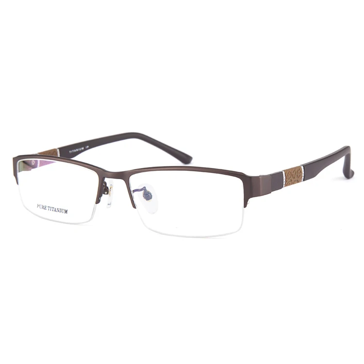 Коричневый Бренд Chashma, бизнес стиль, мужские очки, чистый титан, оправа TR90, резиновые руки, очки, широкая оправа 140 мм для прогрессивных линз - Цвет оправы: Коричневый
