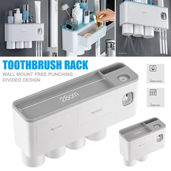

Toothbrush Rack Toothpaste Dispenser Hands Free Toothpaste Squeezer with Cup Holder Drawer UD88