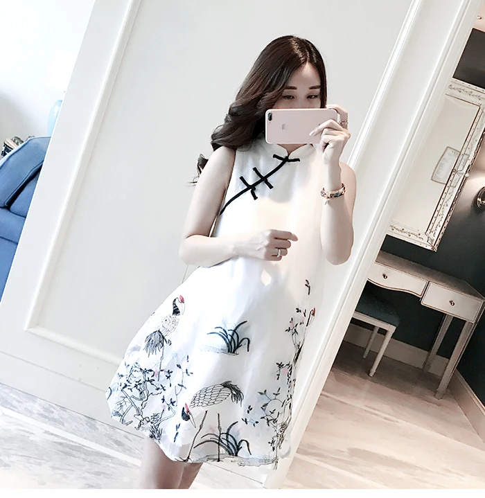 Модное летнее платье для беременных платье в этническом стиле Cheongsam платье без рукавов Свободный темперамент