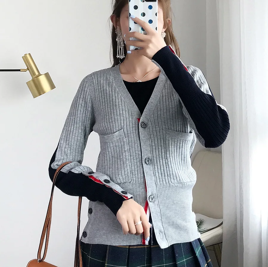 #^Special Price TVVOVVIN 2019 Autumn Color Matching V Lead Sweater Woman Loose Thin Single-breasted Cardigan Knitting L067