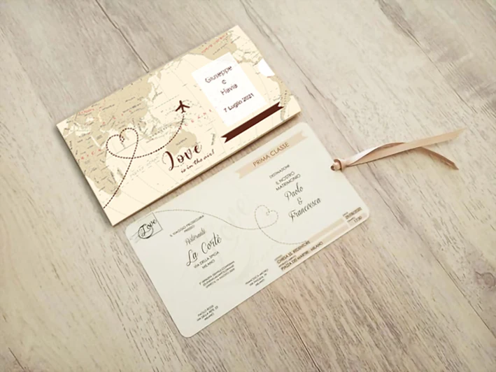 

High Quality 50pcs/lot Wedding Invitation Cards Pocket / Pouch and Text Card Air Ticket Invitation Custom Invitation