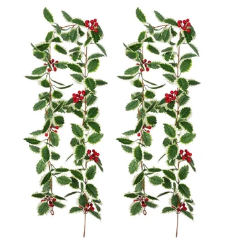 

2PCS Christmas Red Berry Garland, Artificial Foliage Greenery Fireplace Decor Xmas Decoration Indoor/Outdoor Decorations