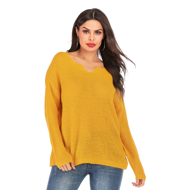 

Autumn V Neck Women Pullover Sweater Blue Long Sleeve Casual Tops Sweater Loose Office Lady Tunic Sweater Thin Knitted Sweater