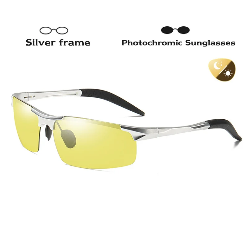 Silver Frame CoolPandas унисекс ночного видения фотохромные очки поляризационные очки для вождения мужские желтые линзы антибликовые очки UV400 - Цвет линз: Silver Frame