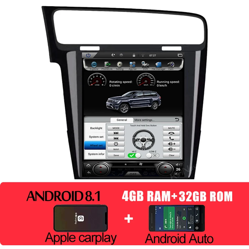 Android Car Radio KiriNavi Tesla стиль вертикальный экран 10,4 ”1 Din Android 8,1 Автомагнитола для Volkswagen VW Golf 7 автомобильный dvd-плеер gps навигация 4G - Цвет: Android Car Radio