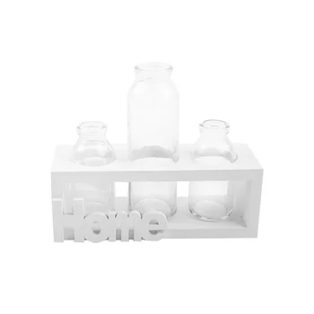 

1 Set Desktop Transparent Glass Planter Vase with Wooden Stand for Hydroponics Plants Home Garden Wedding Decor
