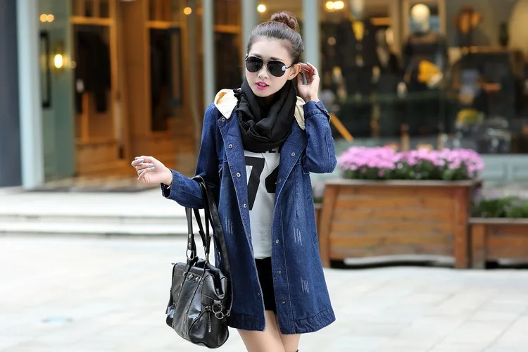 Autumn and winter new fashion maternity dress loose large size hooded detachable denim clothing coat pregnant women coat