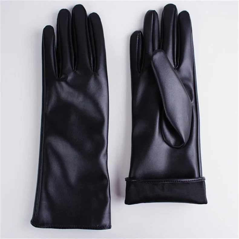 Новый 2019 Лакированная кожа перчатки теплые женские Синтетическая кожа Модные женские PU перчатки для вечерние 28 см P61