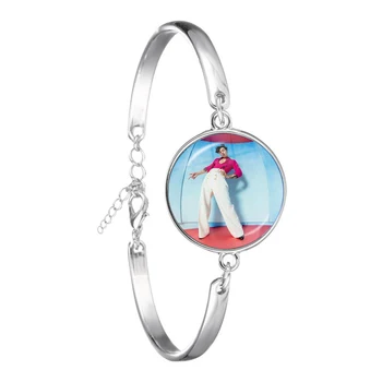

Harry Styles Love On Tour 2020 Fine Line Silver-plated Chain Bracelet 18mm Glass Cabochon Bangle Jewelry For Women Men Fans Gift