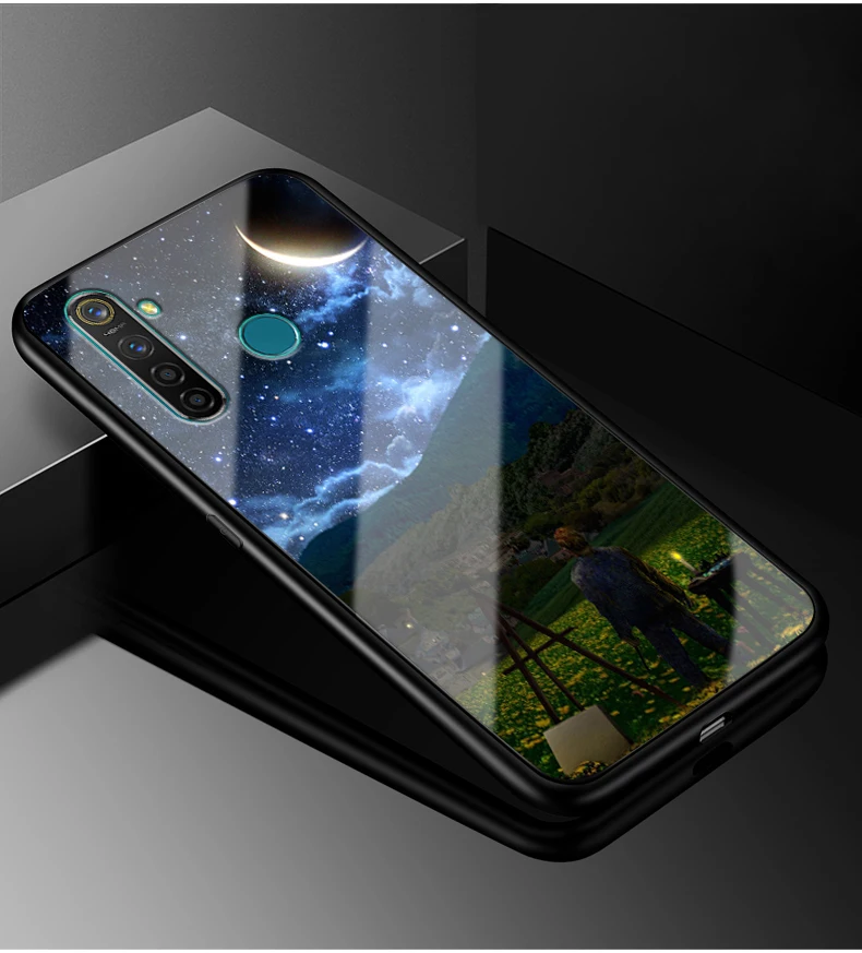 Для Oppo Realme 5 Pro Чехол Realme Q оргстекло PC чехол для телефона черный ТПУ бампер чехол для Oppo Realme 5 Pro Realme5 Pro rmx197