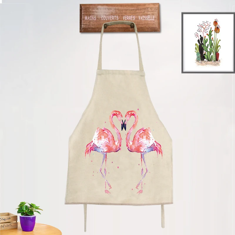 Фламинго кухонный фартук шеф-повара фартуки для женщин хлопок и лен удобный водонепроницаемый карманный дизайн без рукавов