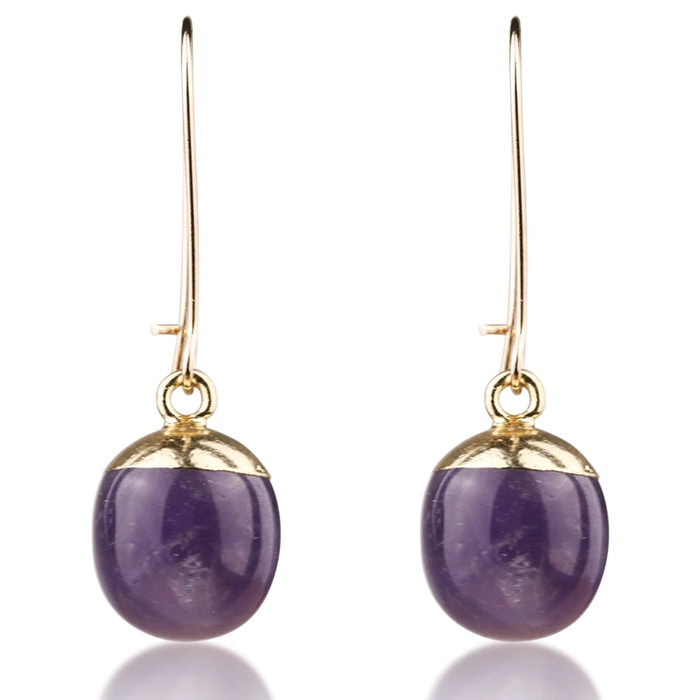 Natural Crystal Amethyst Dangle Earrings Gold Color Ear Hook Pink Crystal Earrings For Women Jewelry