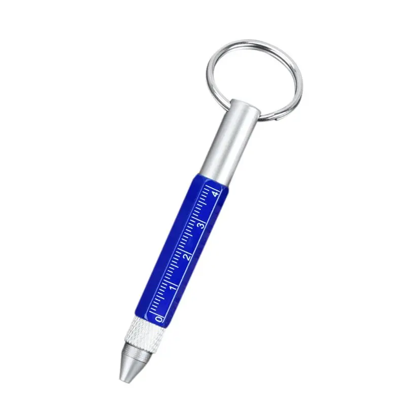 Blue-Keychain 6 в 1 многофункциональная отвертка шкала уровня сенсорный экран Шариковая ручка инструмент 95AA - Цвет: Blue-Keychain