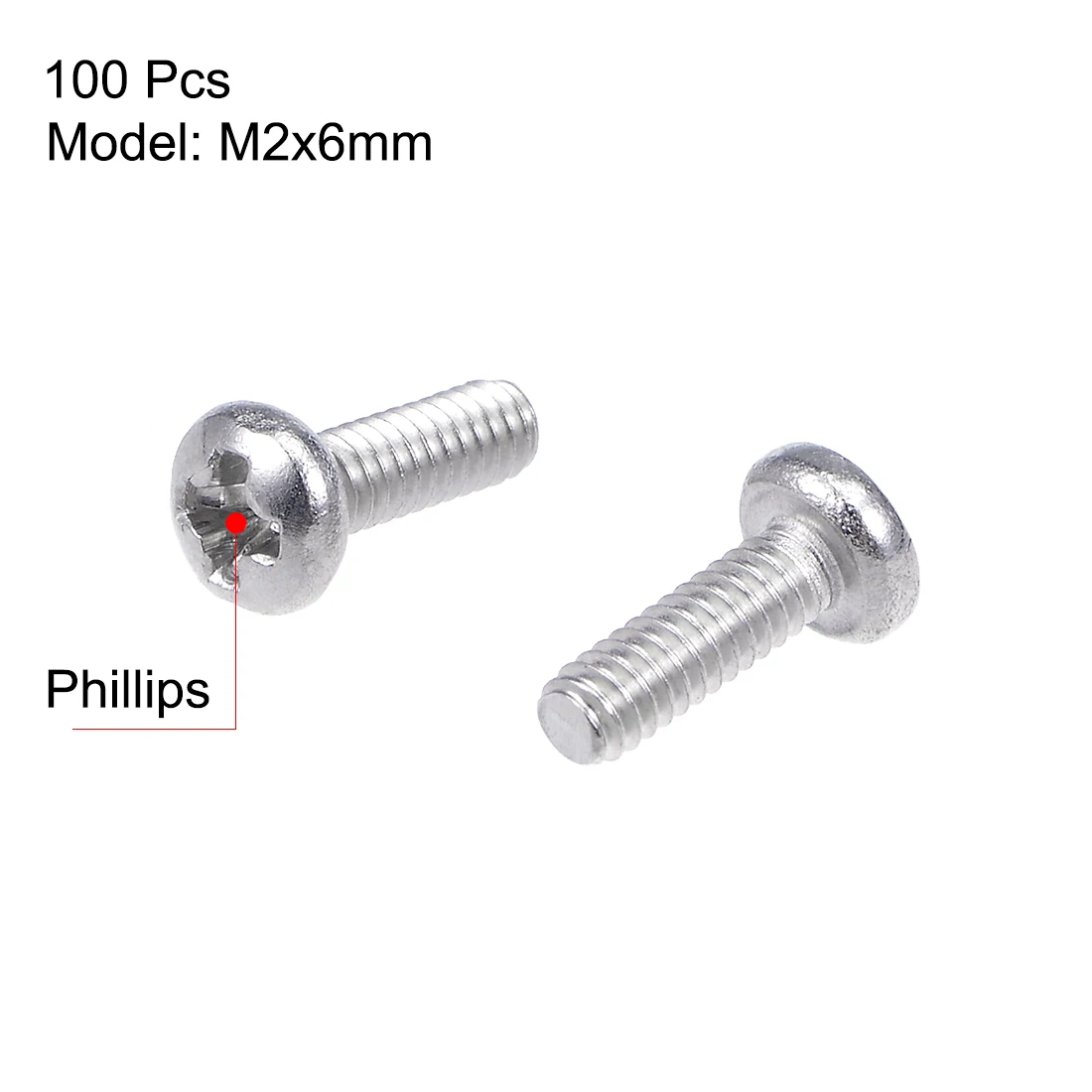 Uxcell крепежные винты Pan крестовая отвертка 304 Нержавеющая сталь M2x6mm 100 шт