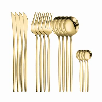 

Golden Tableware Set Stainless Steel Cutlery Set 16 Piece Fork Spoon Knife Cutlery Set Gold Dinnerware Set Western Dinner Set