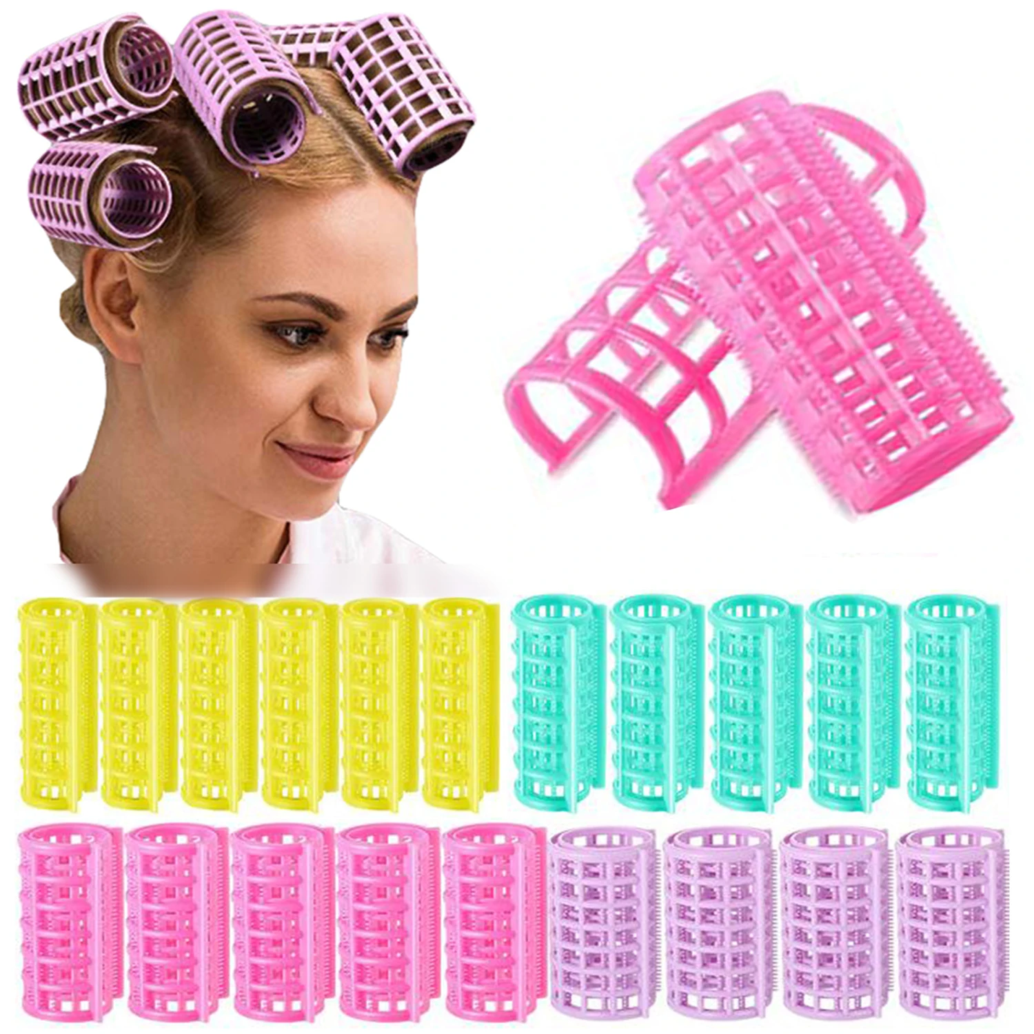 40 Stuks Plastic Haar Rollen Zelf Grip Kappers Krulspelden Snap Op Rollers Geen Warmte Haarkrulspelden, 4 Maten - AliExpress