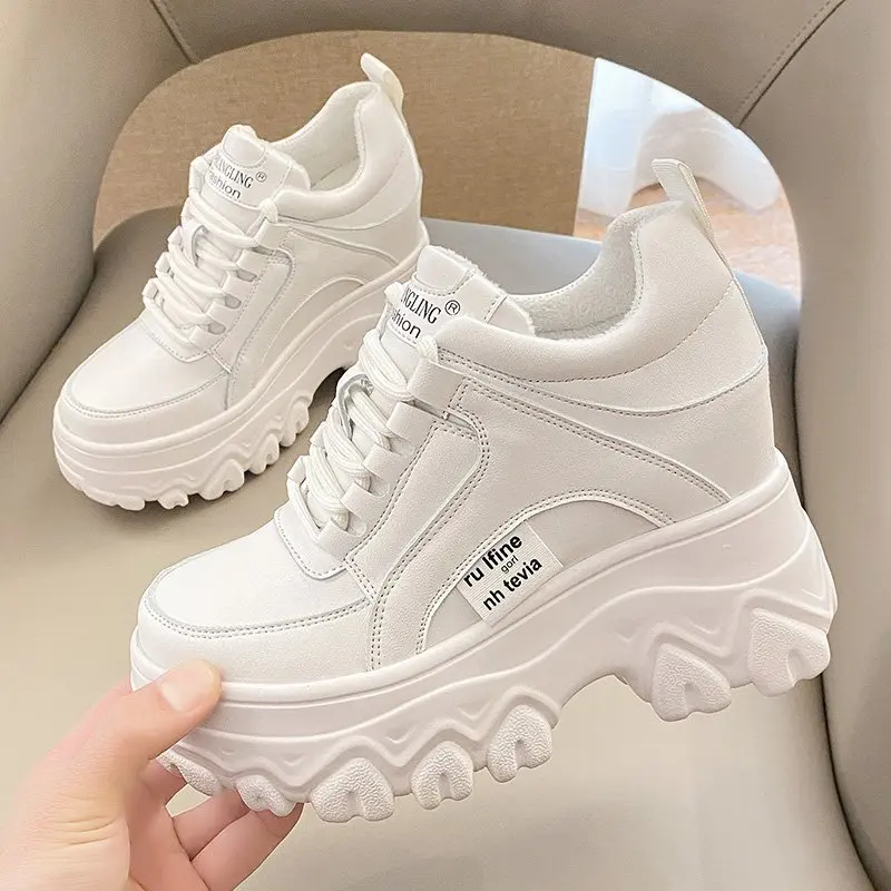 Women Winter High Platform Leather Sneakers Wedge Heels Outdoor Ankle Boots Spring Chunky Shoes Lace-up Tennis Sport Woman | Обувь